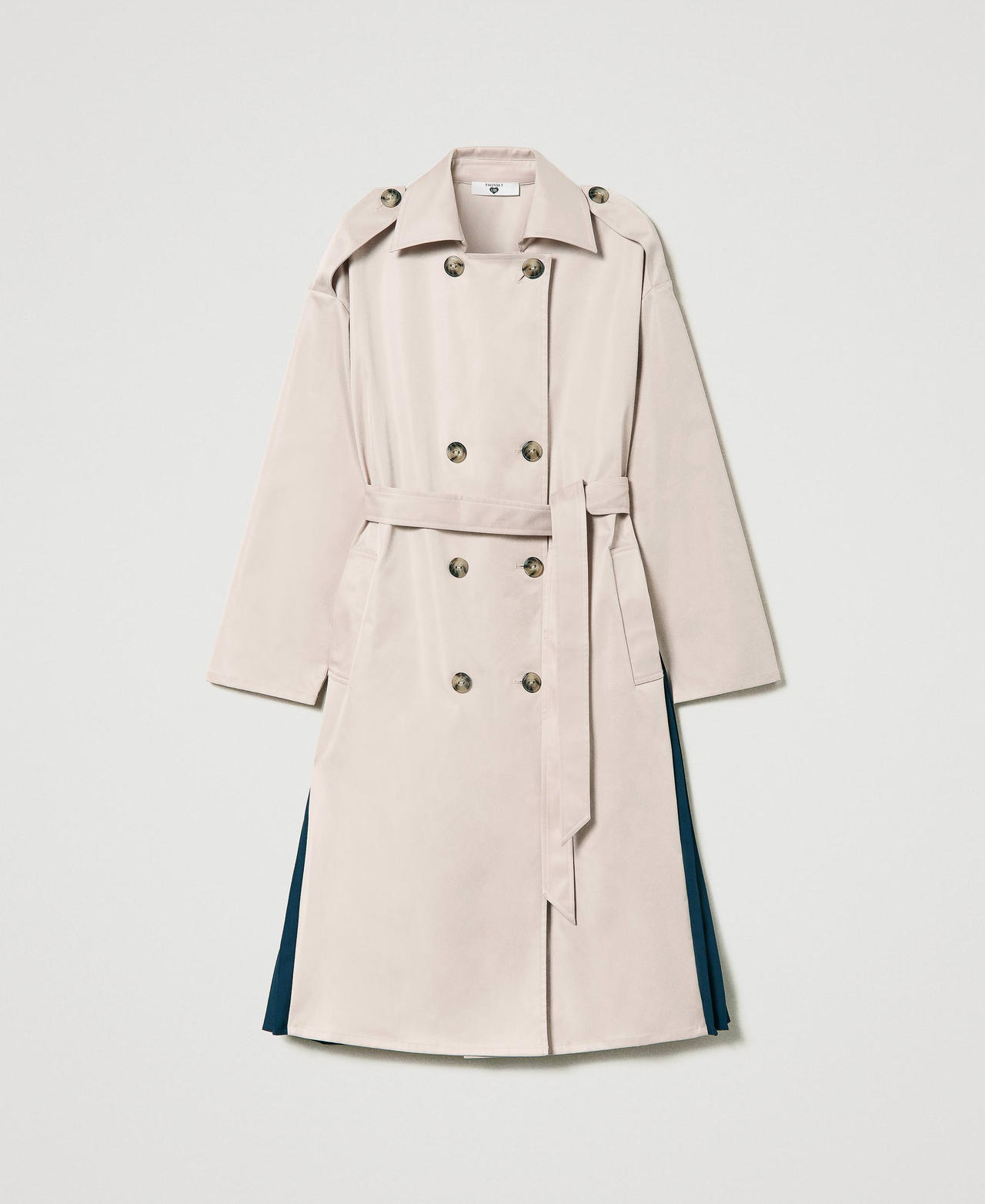 Gabardine trench coat with pleated back Two-tone "Champagne" Beige / Dress Blue Woman 241LL2DLL-0S