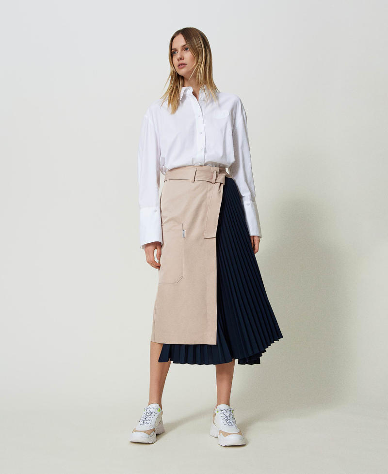 Gabardine skirt with pleated insert Two-tone "Champagne" Beige / Dress Blue Woman 241LL2DMM-01