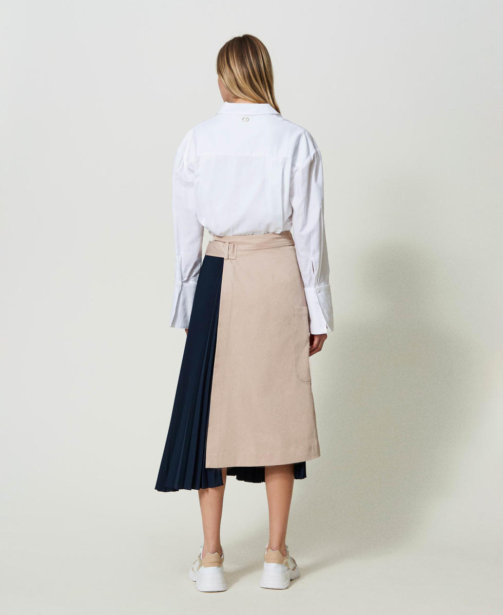 Jupe en gabardine avec insertion plissee Femme Beige TWINSET Milano