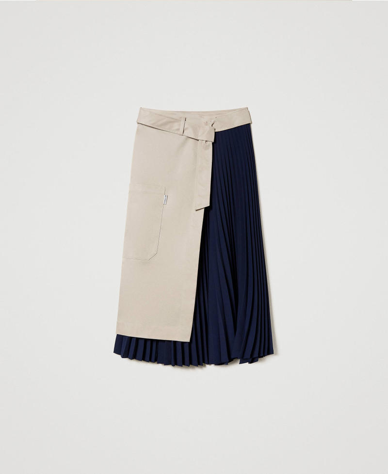 Gabardine skirt with pleated insert Two-tone "Champagne" Beige / Dress Blue Woman 241LL2DMM-0S
