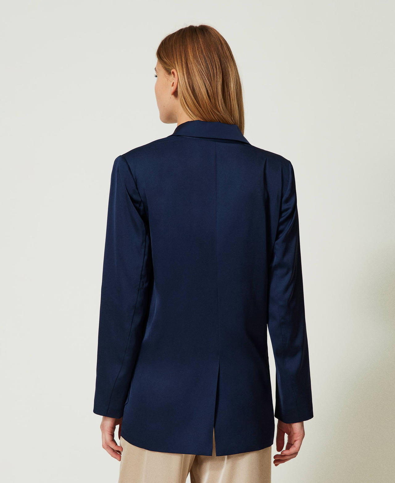 Blue satin blazer on sale