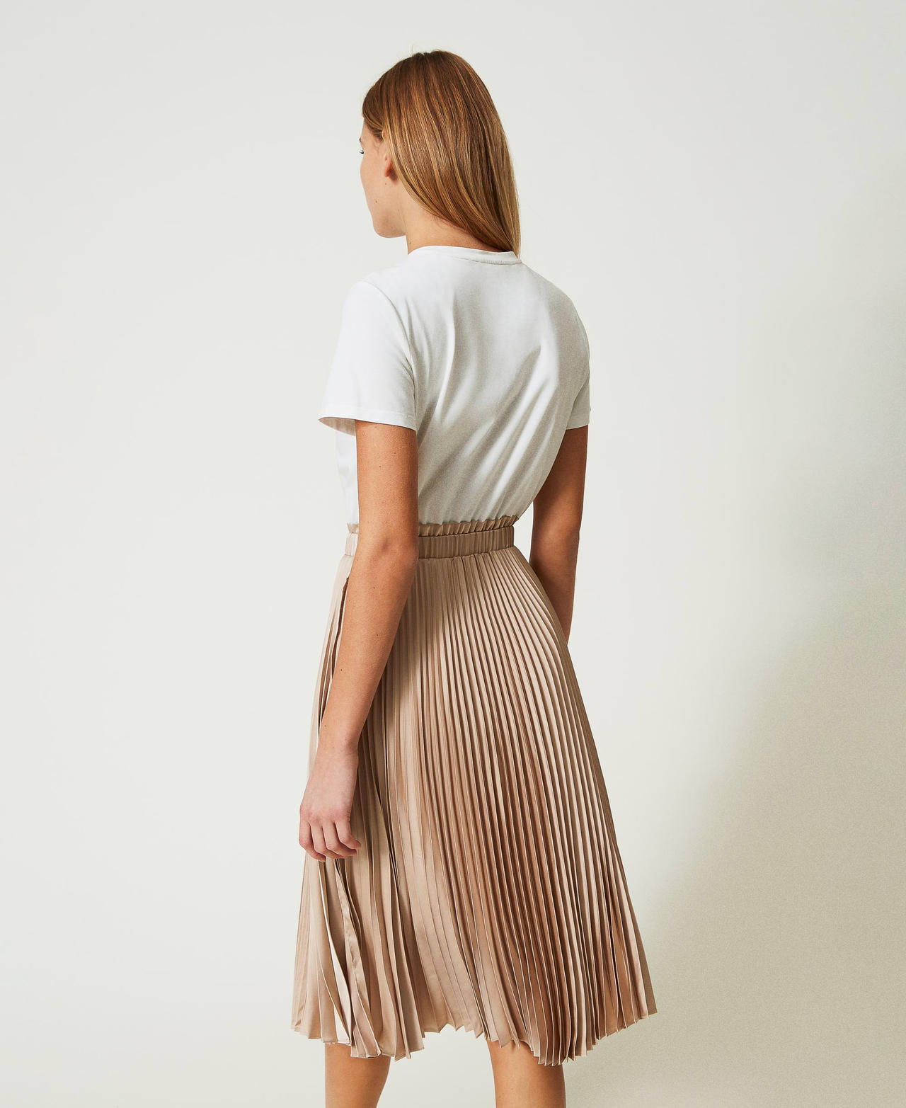 Midi dress with pleated satin