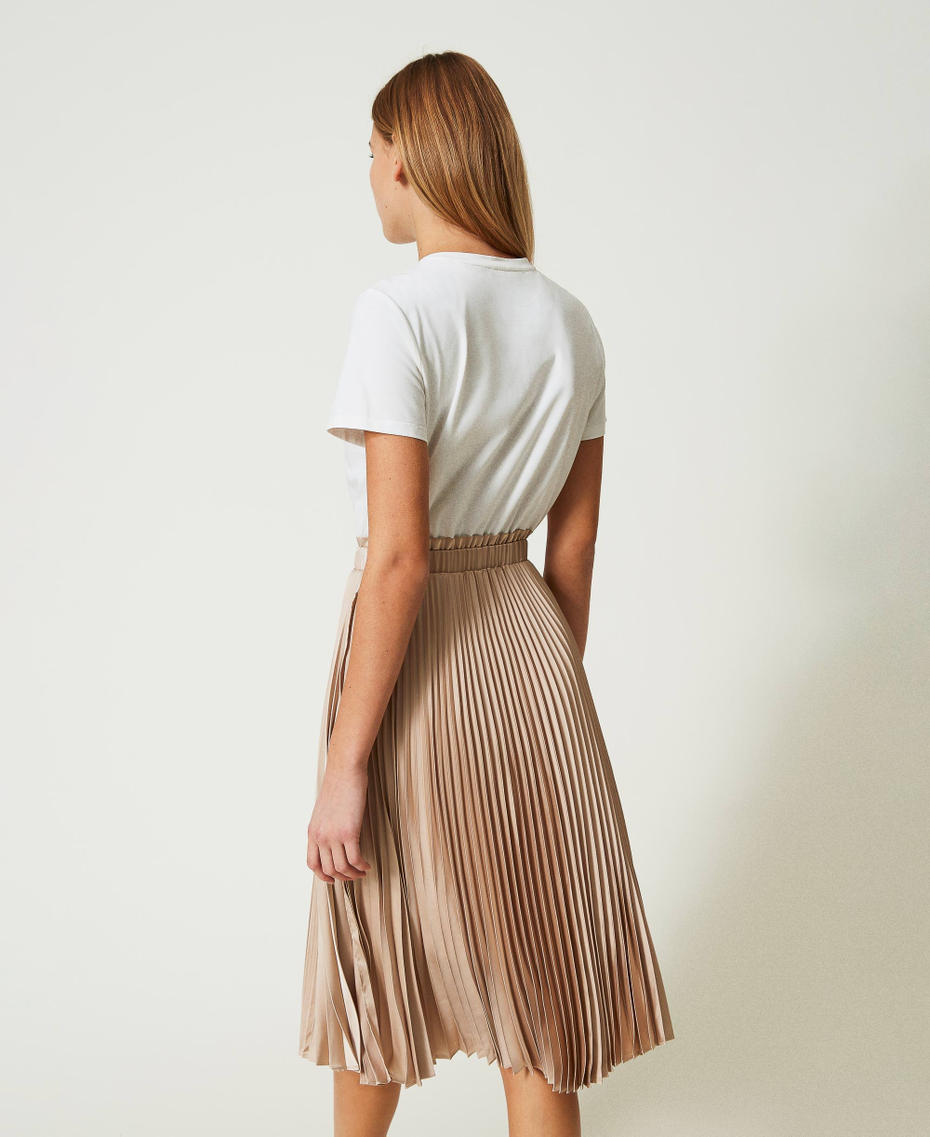 Midi dress with pleated satin Two-tone "Champagne" Beige / Off White Woman 241LL2FBB-03