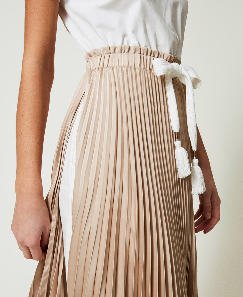 Midi dress with pleated satin
