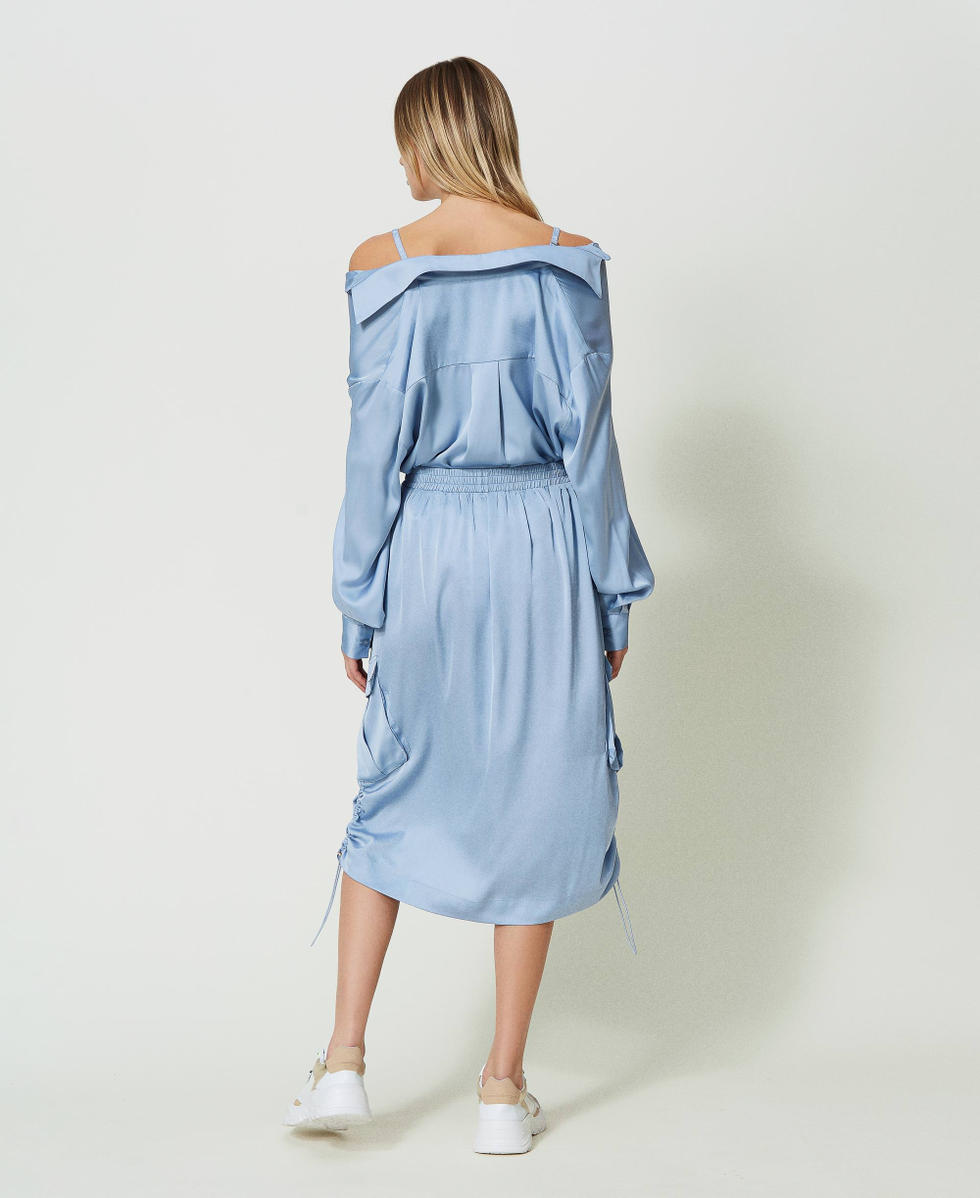 Falda midi de raso Azul "Light Pervinca" Mujer 241LL2FCC_11281_03