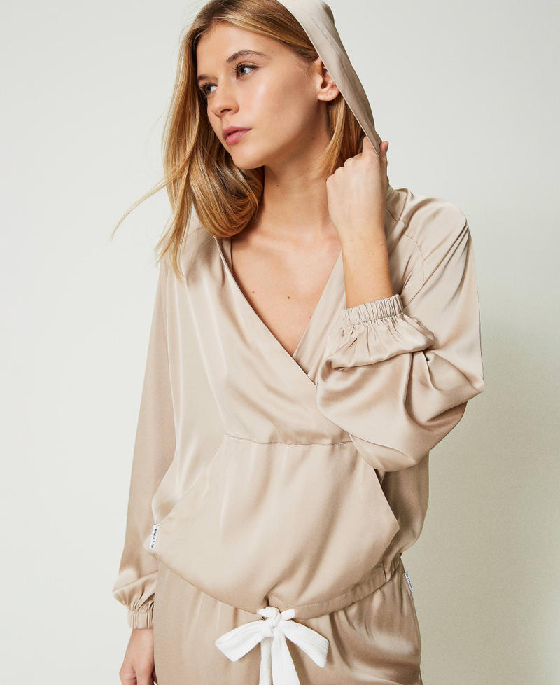 Blusa in raso con cappuccio Champagne Donna 241LL2FFF_10286_01