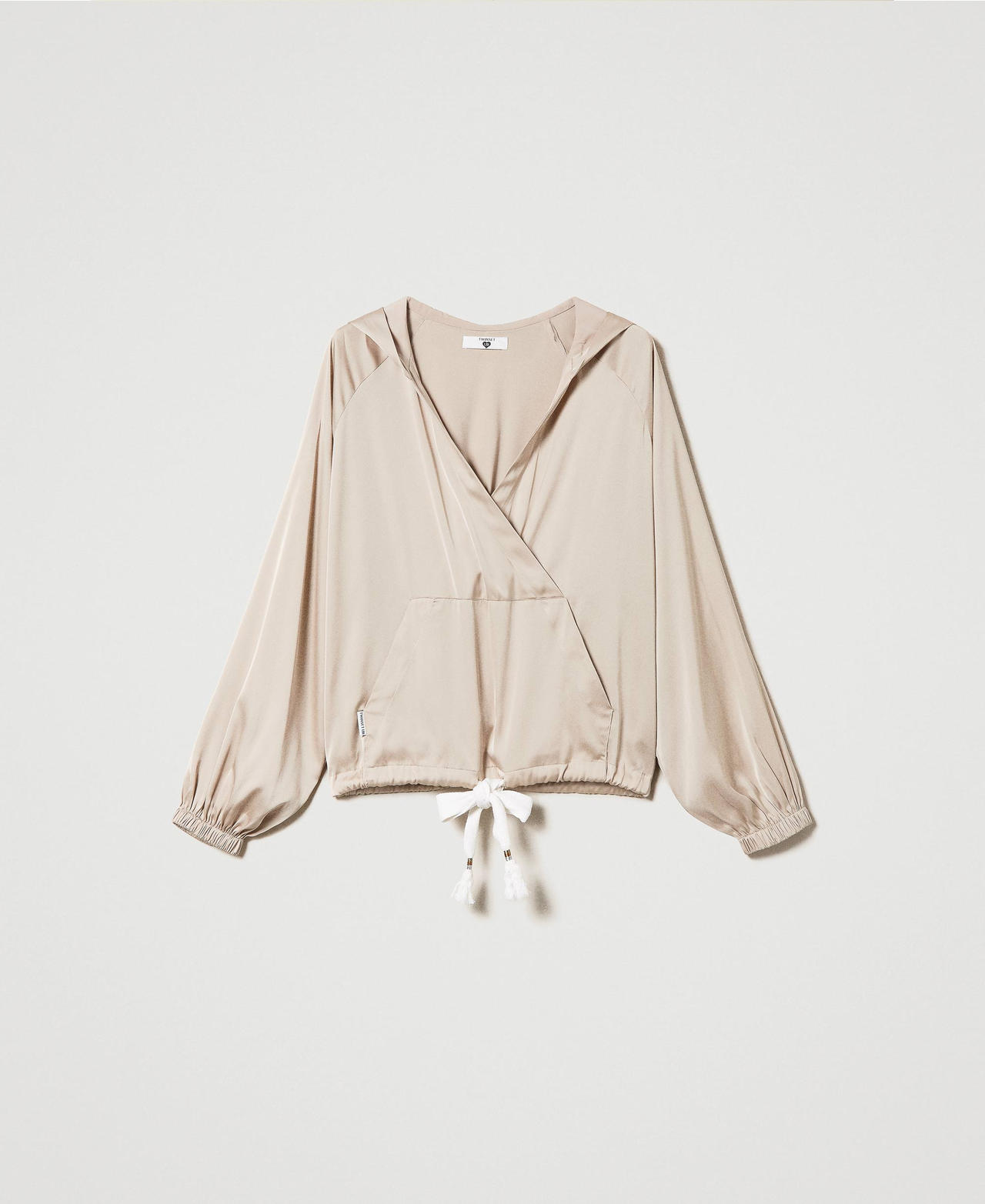 Satin blouse with hood Champagne Woman 241LL2FFF_10286_0S