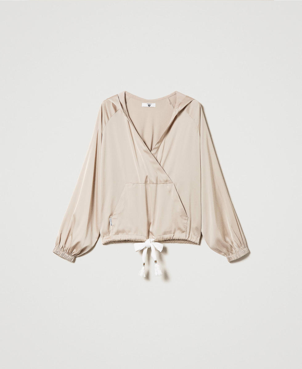 Blouse en satin avec capuche Champagne Femme 241LL2FFF_10286_S0