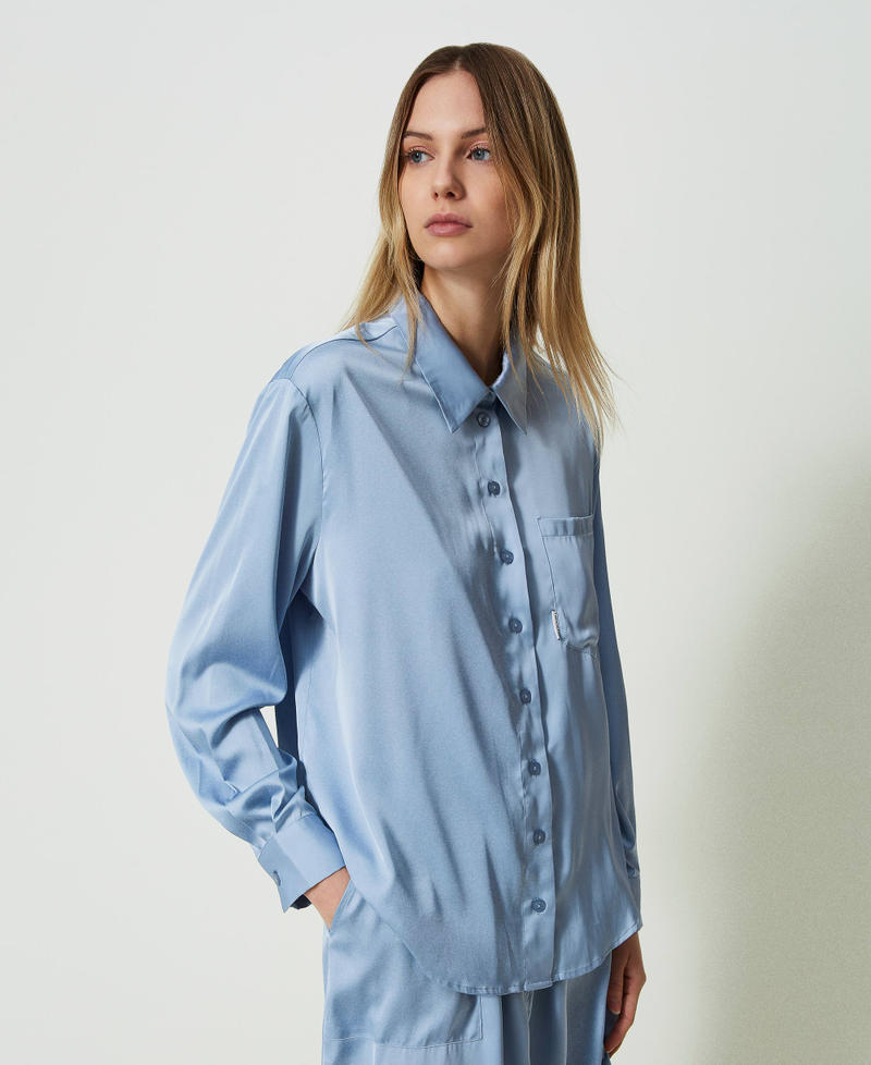 Satin shirt with breast pocket “Light Periwinkle” Blue Woman 241LL2FGG-05