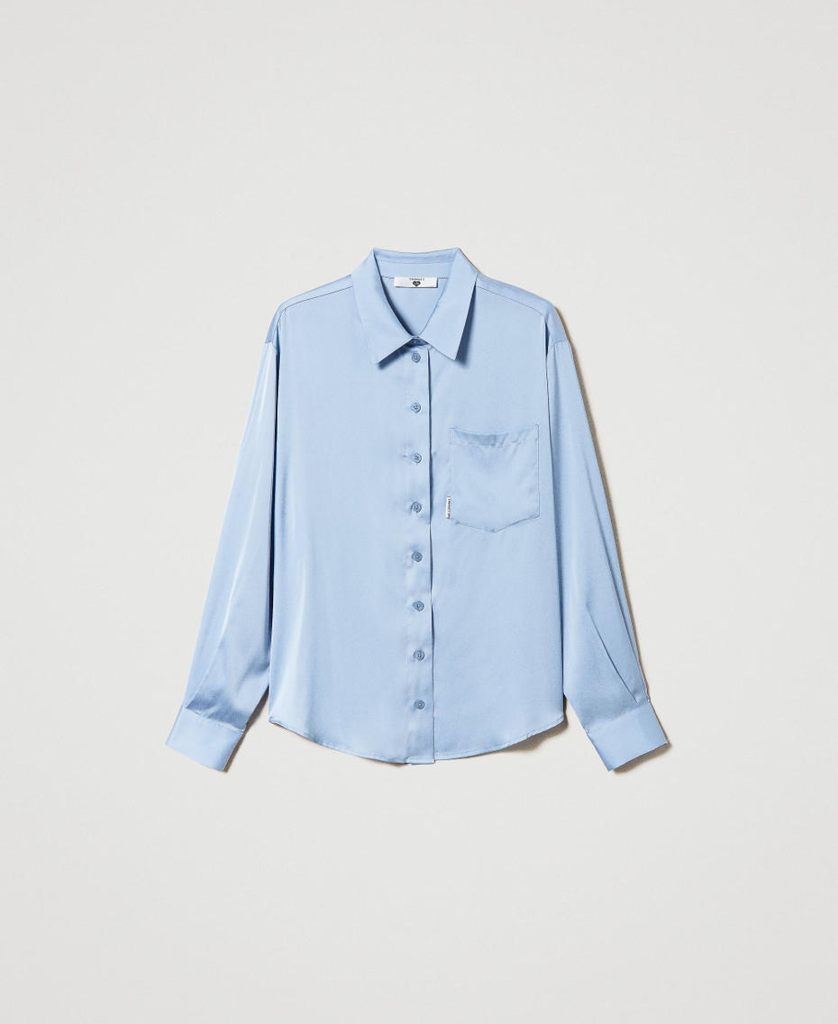 Camicia in raso con taschino Azzurro "Light Pervinca" Donna 241LL2FGG_11281_S0