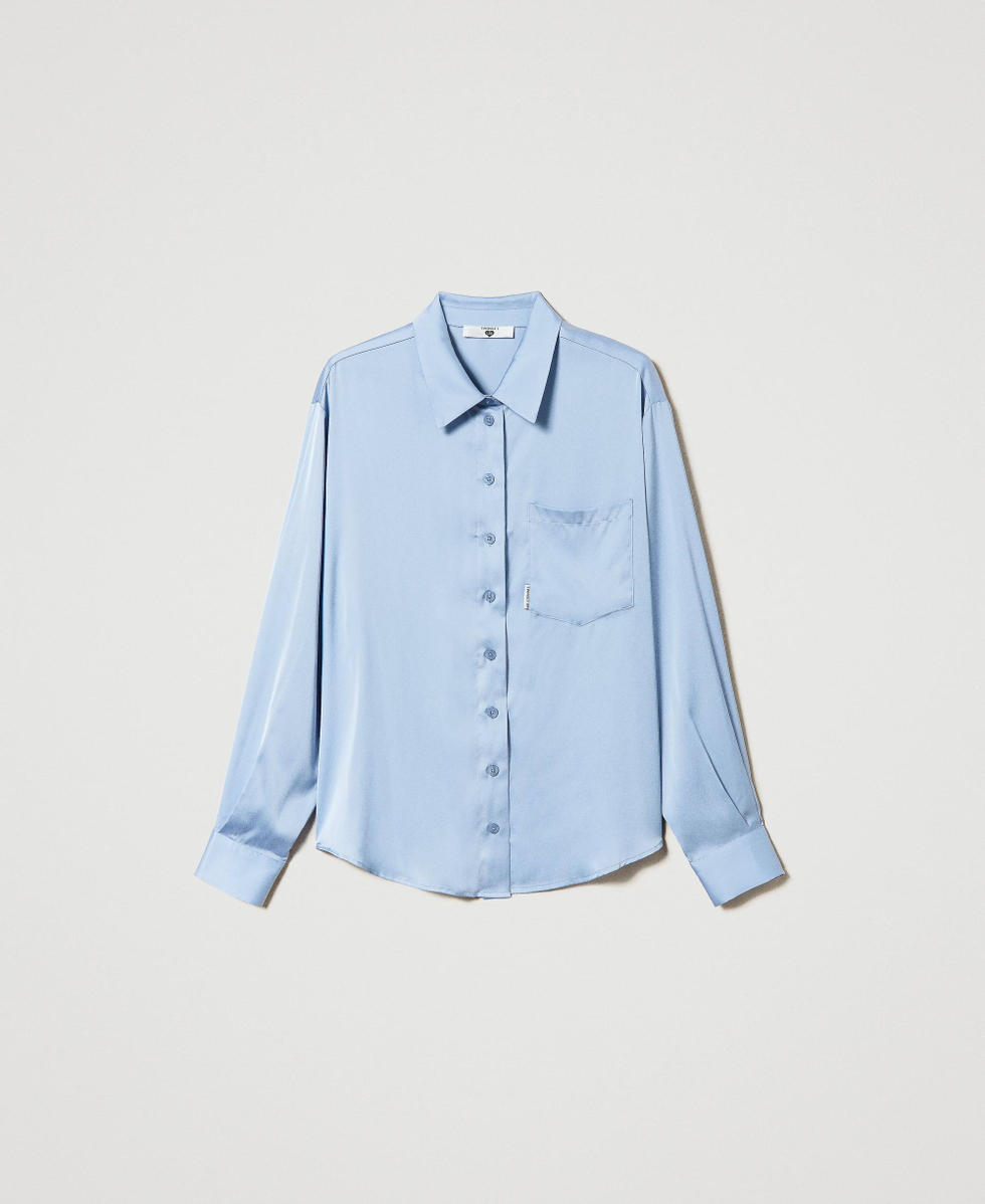 Camicia in raso con taschino Donna Azzurro TWINSET Milano