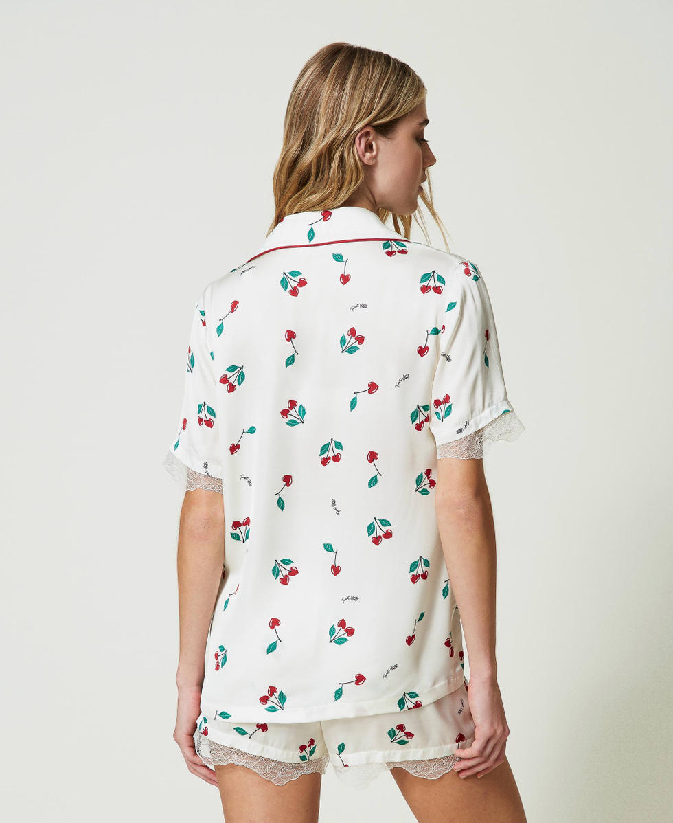 Satin tunic with cherry print Cherry Print / Antique White Woman 241LL2HAA_11419_03