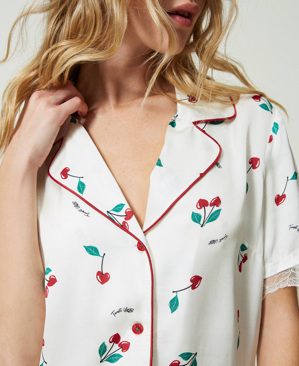 Satin tunic with cherry print Cherry Print / Antique White Woman 241LL2HAA_11419_04
