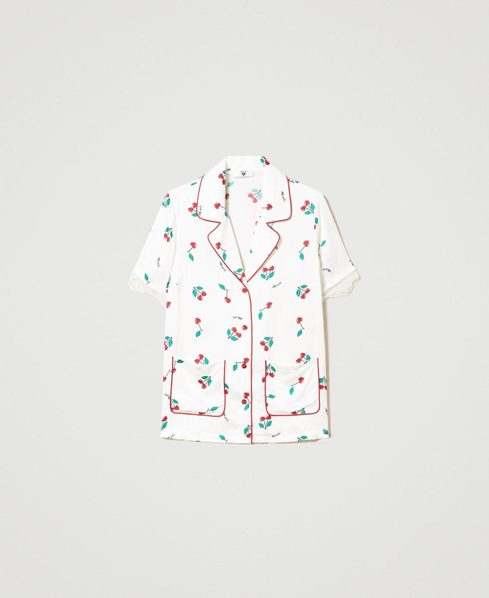 Satin tunic with cherry print Cherry Print / Antique White Woman 241LL2HAA_11419_S0