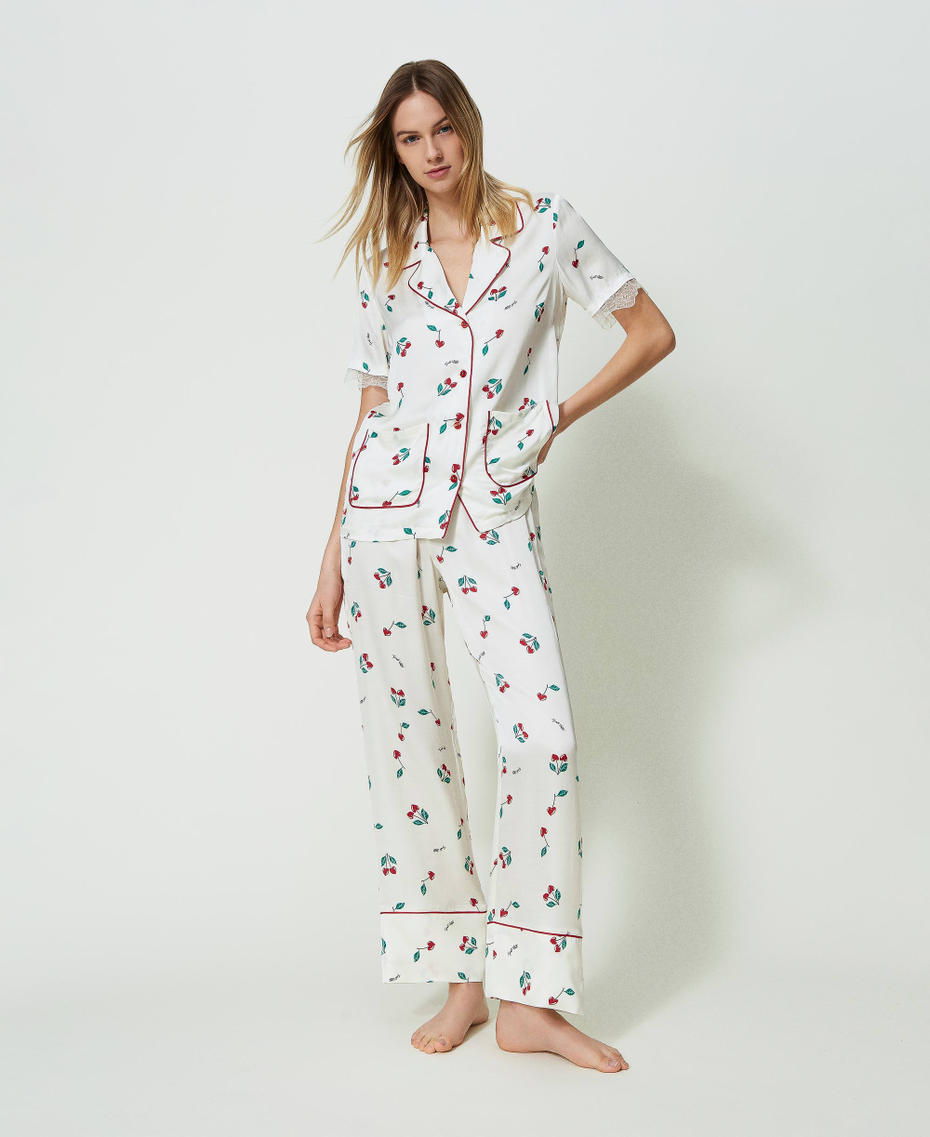 Satin trousers with cherry print