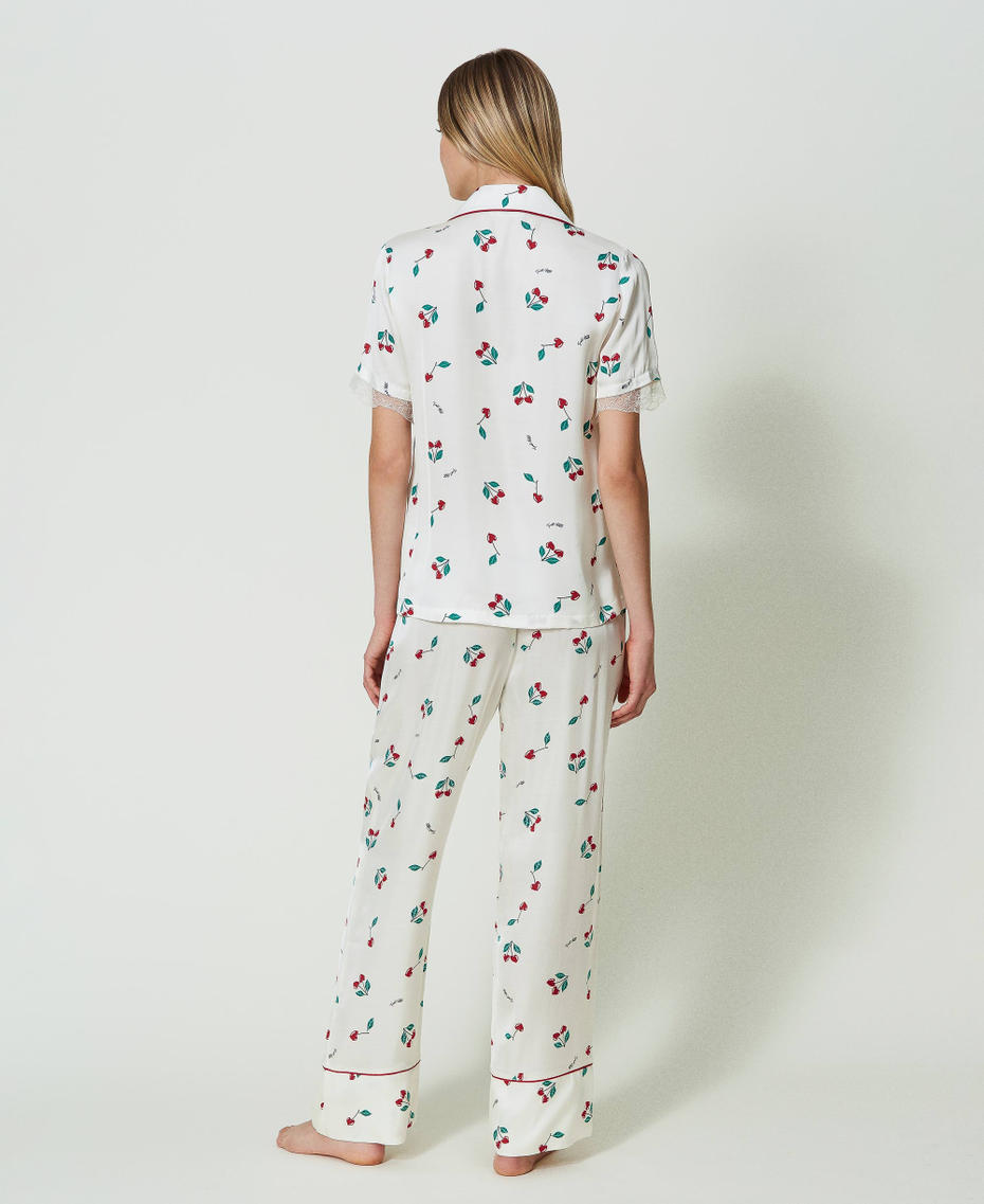 Satin trousers with cherry print