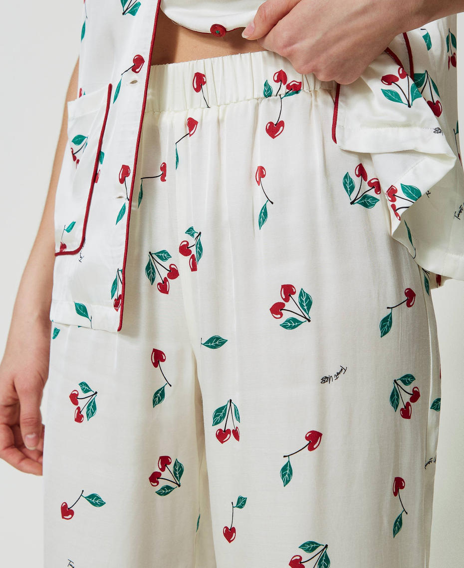 Pantalón de raso con estampado de cerezas Estampado Cherry / Antique White Mujer 241LL2HBB-04