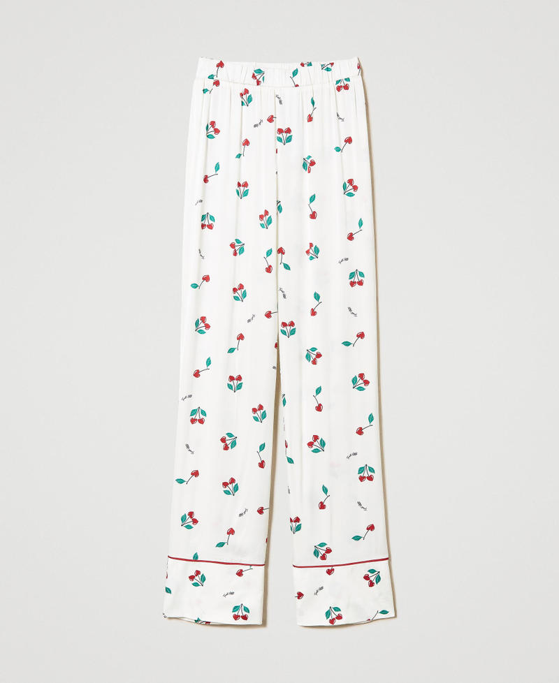 Pantaloni in raso con stampa ciliegie Stampa Cherry / Antique White Donna 241LL2HBB-0S