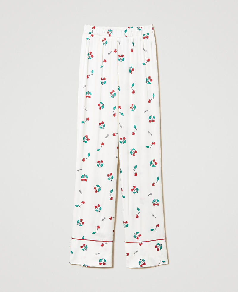 Satin trousers with cherry print