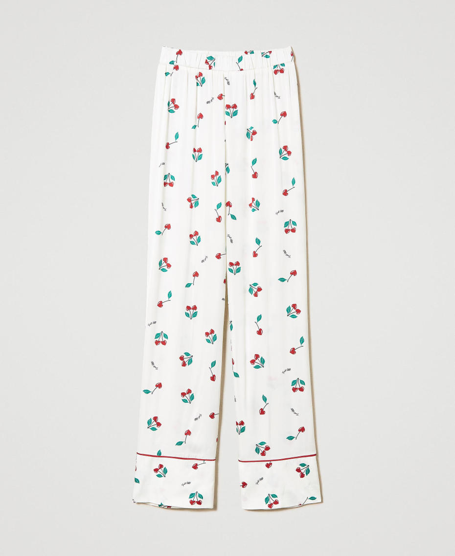 Satin trousers with cherry print Cherry Print / Antique White Woman 241LL2HBB_11419_S0