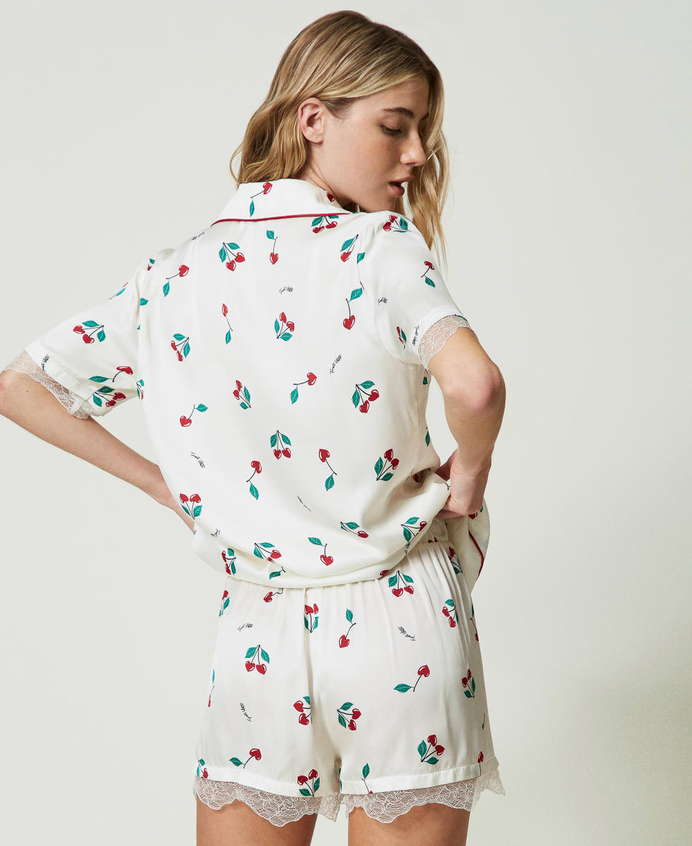 Satin shorts with cherry print