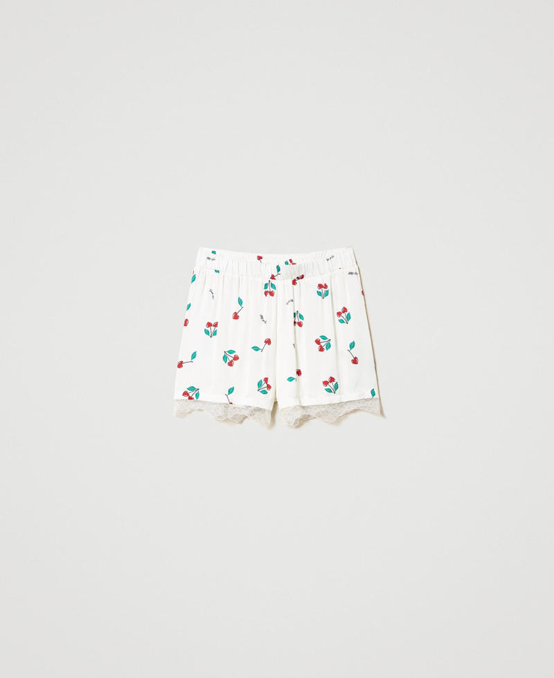 Pantalón corto de raso con estampado de cerezas Estampado Cherry / Antique White Mujer 241LL2HCC-0S
