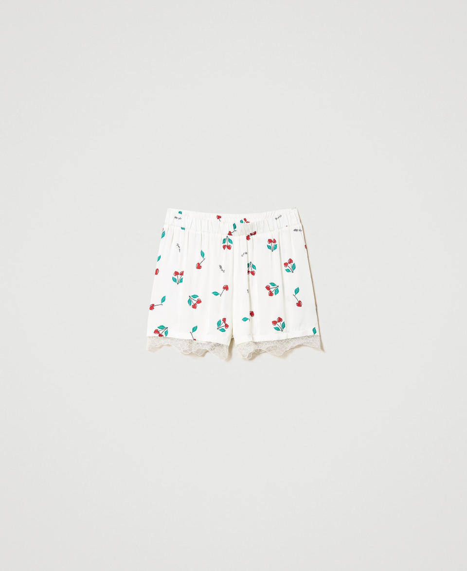 Satin shorts with cherry print Cherry Print / Antique White Woman 241LL2HCC_11419_0S