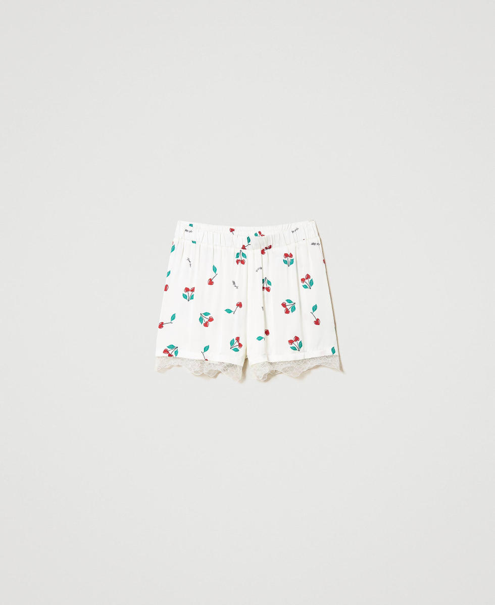 Satin shorts with cherry print
