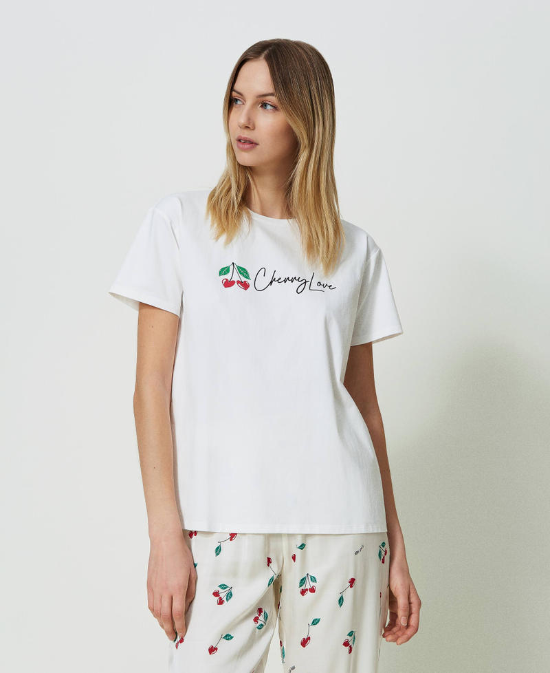 T-Shirt mit Kirschprint Print Cherry / Antique White Frau 241LL2HFF-01