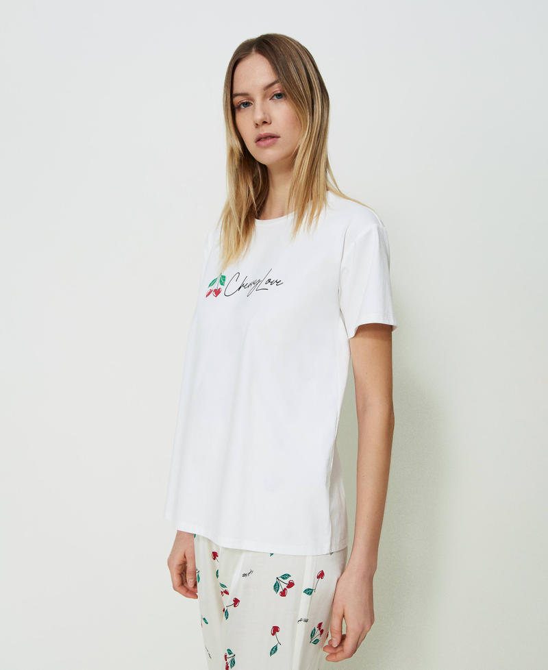 T-shirt with cherry print Cherry Print / Antique White Woman 241LL2HFF-02