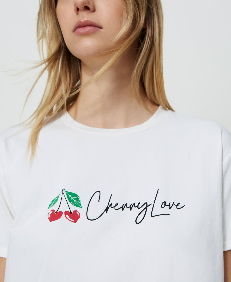 T-shirt con stampa ciliegia Stampa Cherry / Antique White Donna 241LL2HFF-04
