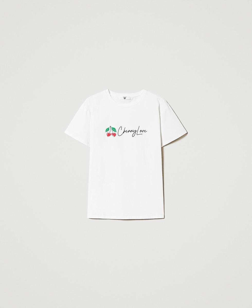 T-shirt with cherry print Woman, White | TWINSET Milano