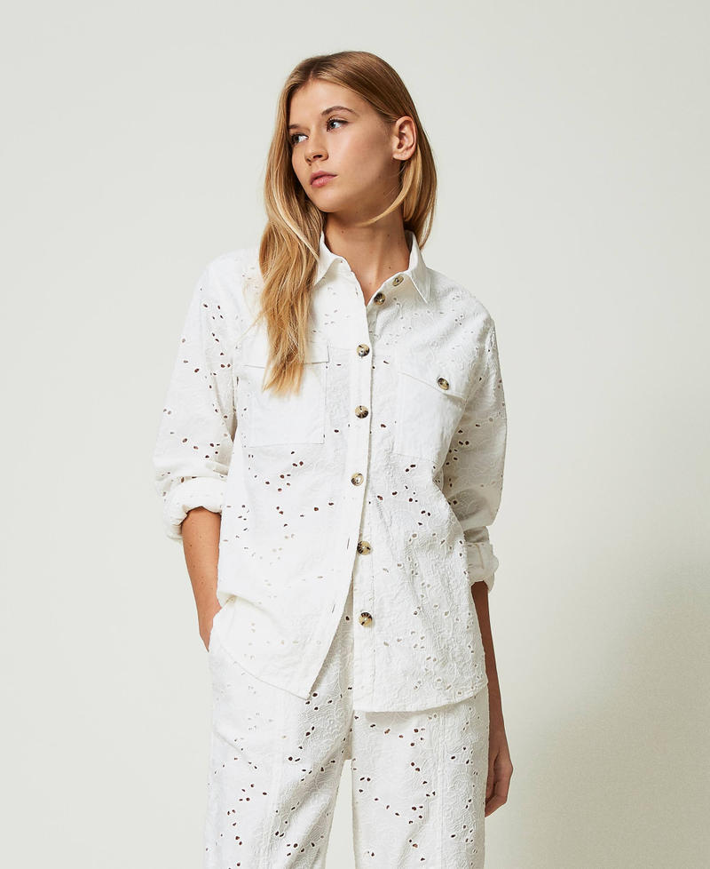 Twill shirt with broderie anglaise Off White Woman 241LL2JAA-01