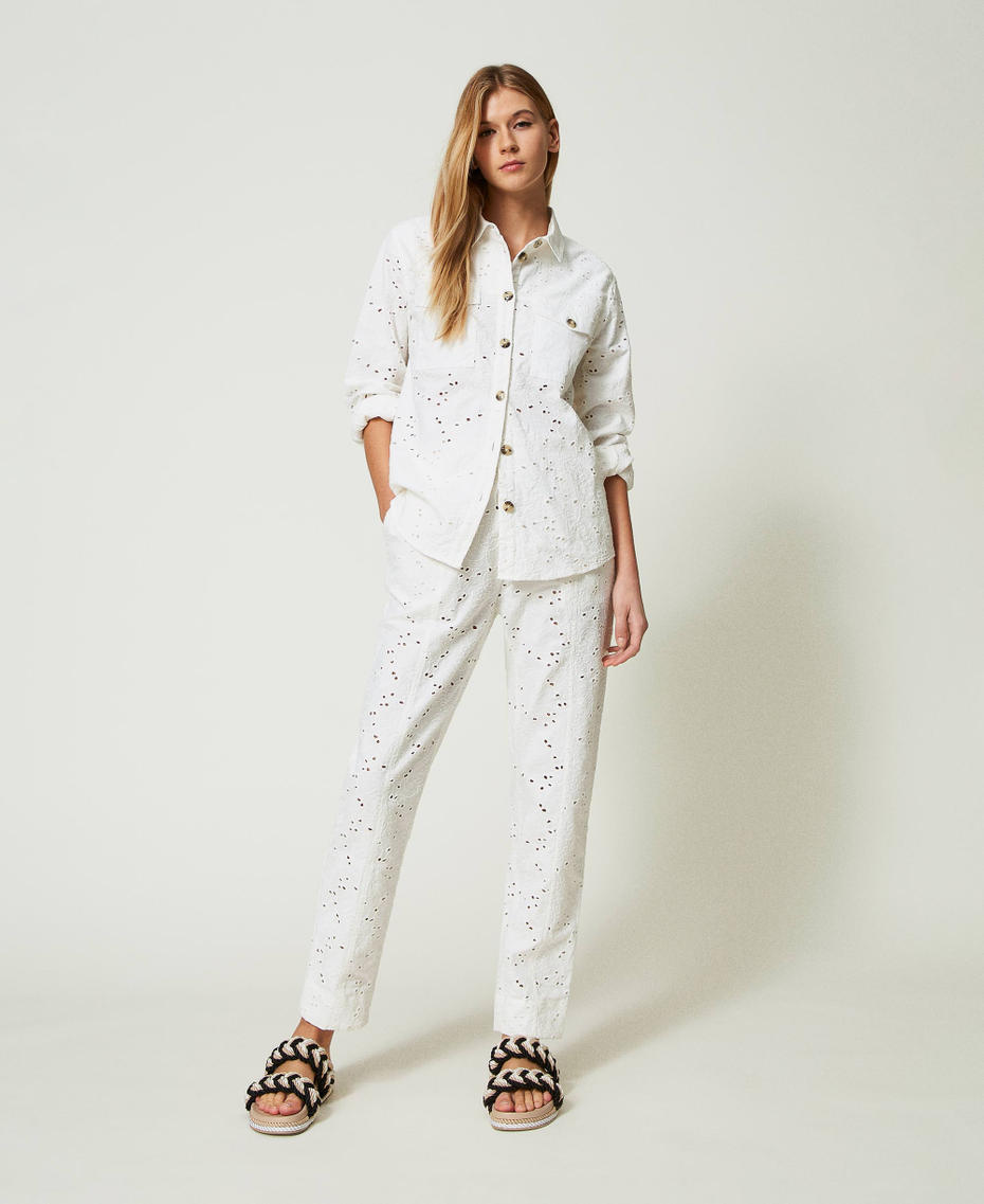 Twill trousers with broderie anglaise Off White Woman 241LL2JBB-01
