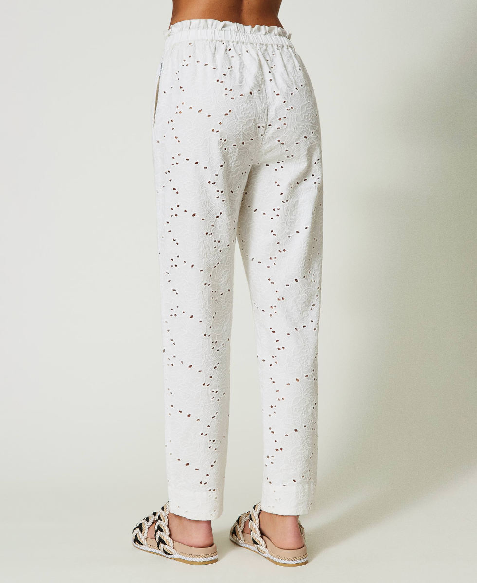 Pantalon en serge avec broderie anglaise Femme Blanc TWINSET Milano