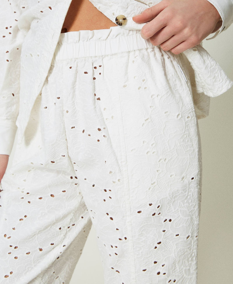 Twill trousers with broderie anglaise
