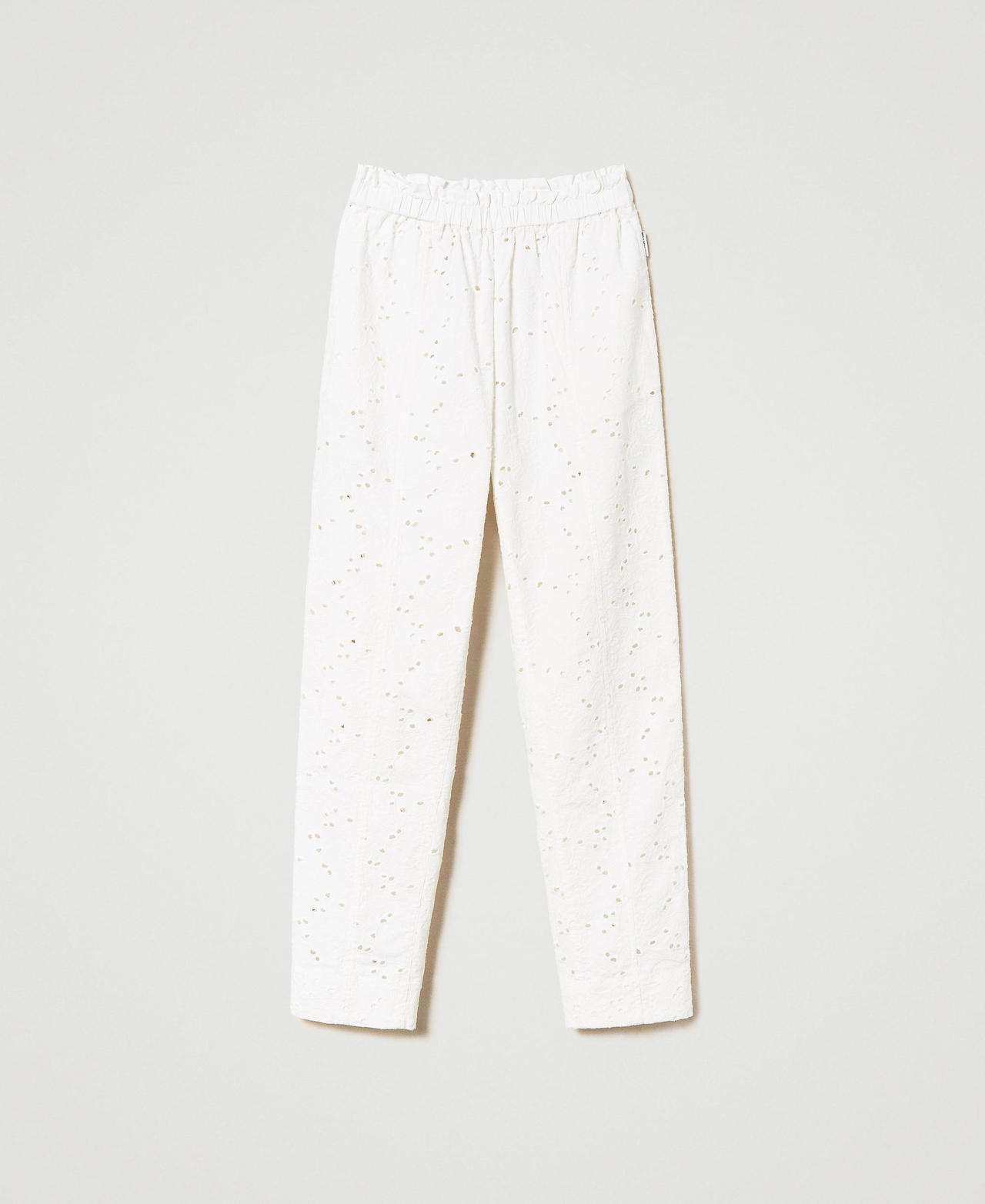 Twill trousers with broderie anglaise