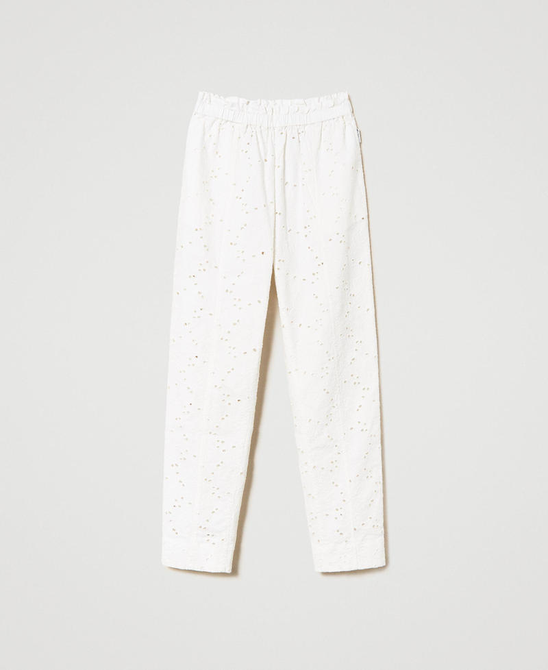 Twill trousers with broderie anglaise