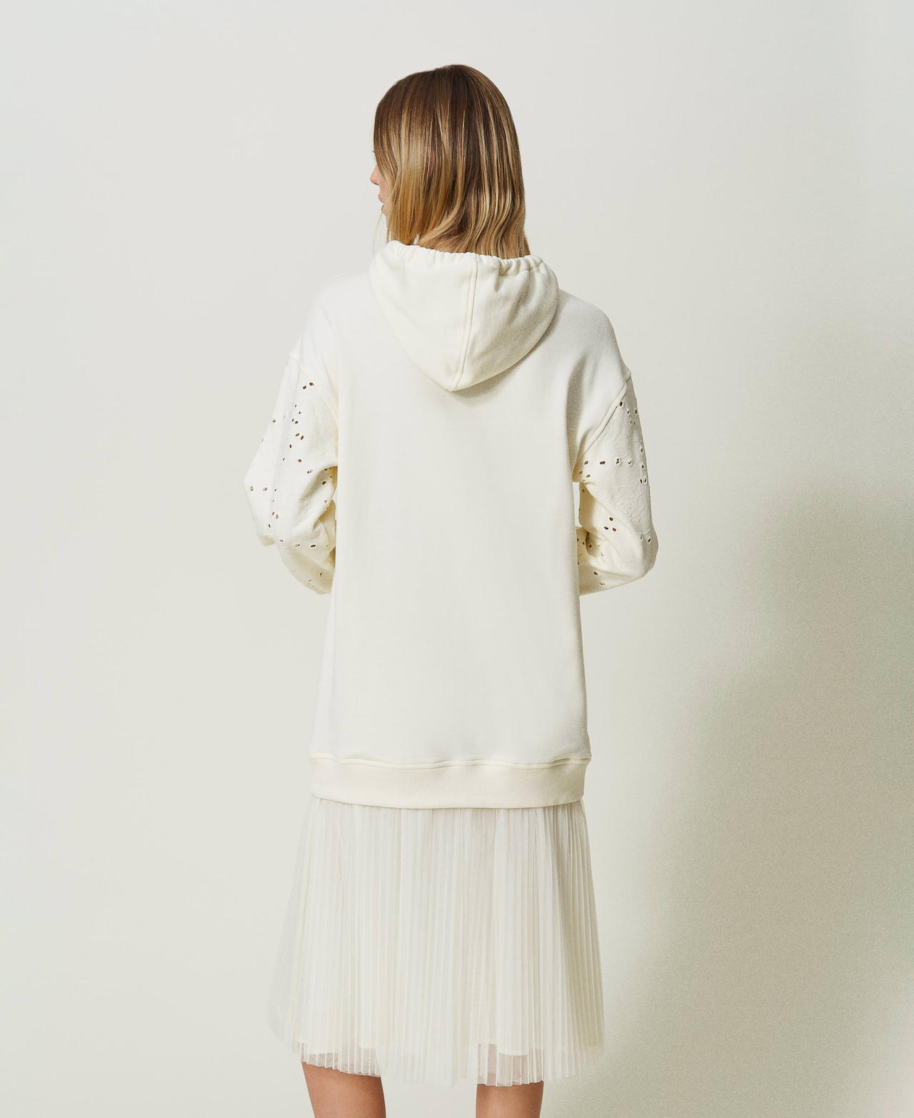 Plush fabric and tulle midi dress