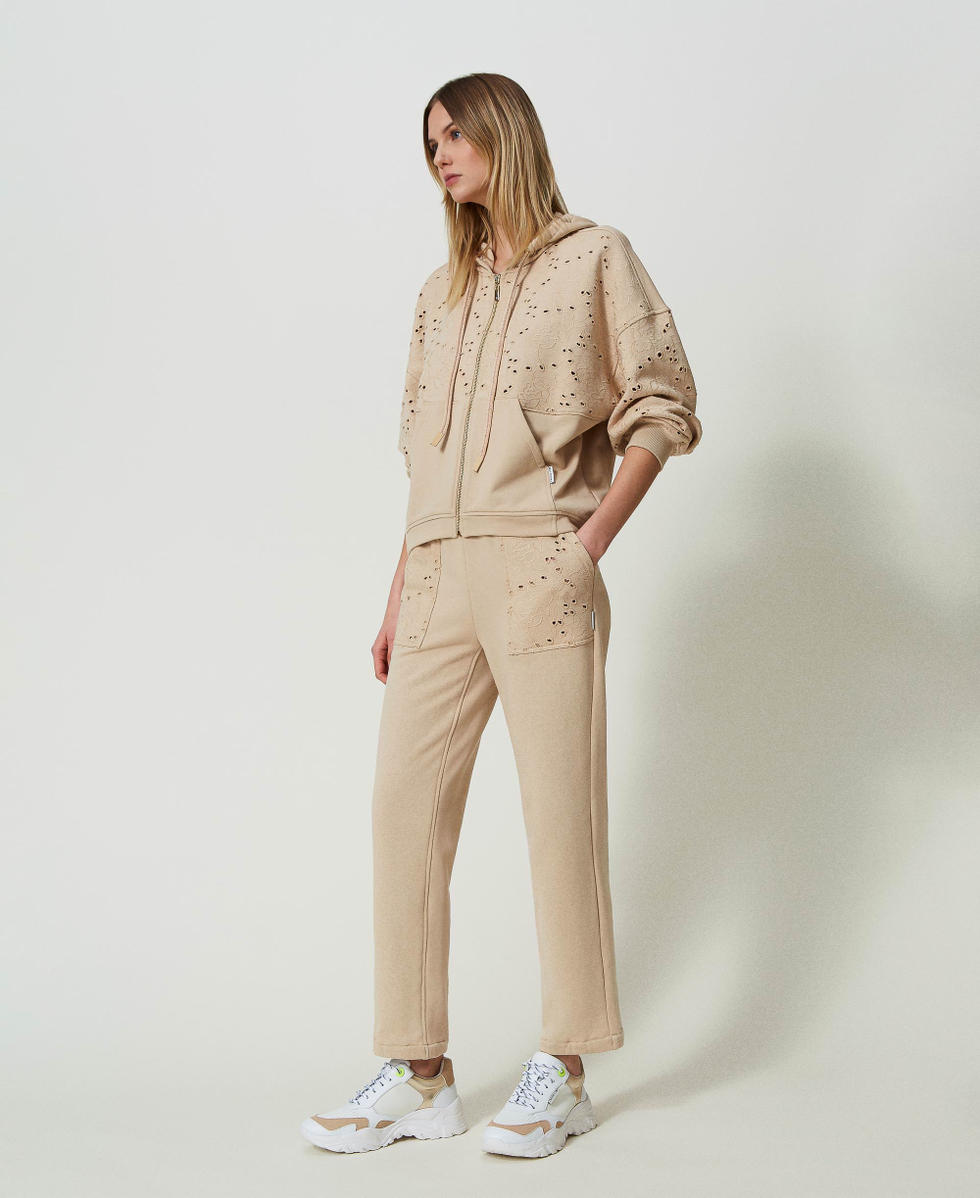 Pantalon de jogging avec broderie anglaise Femme Beige TWINSET