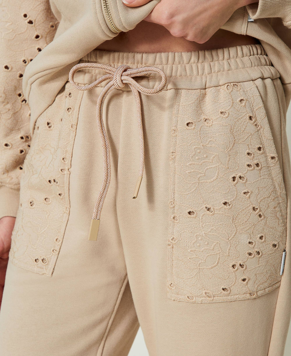Joggers with broderie anglaise