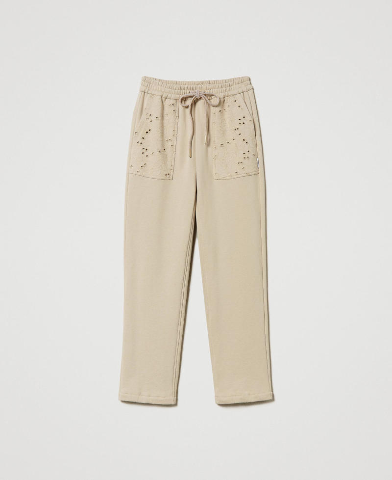 Joggers with broderie anglaise