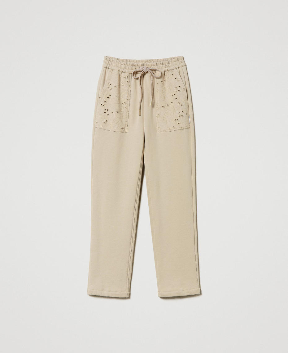 Joggers with broderie anglaise Champagne Woman 241LL2JHH-0S