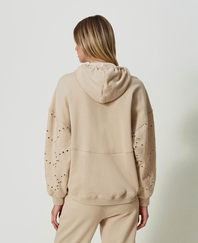 Hoodie with broderie anglaise and zip Champagne Woman 241LL2JJJ-03