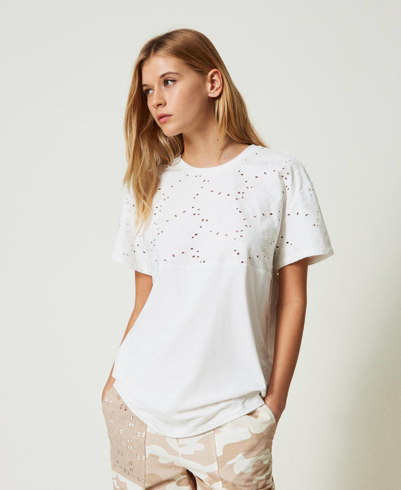 Maxi t-shirt with broderie anglaise