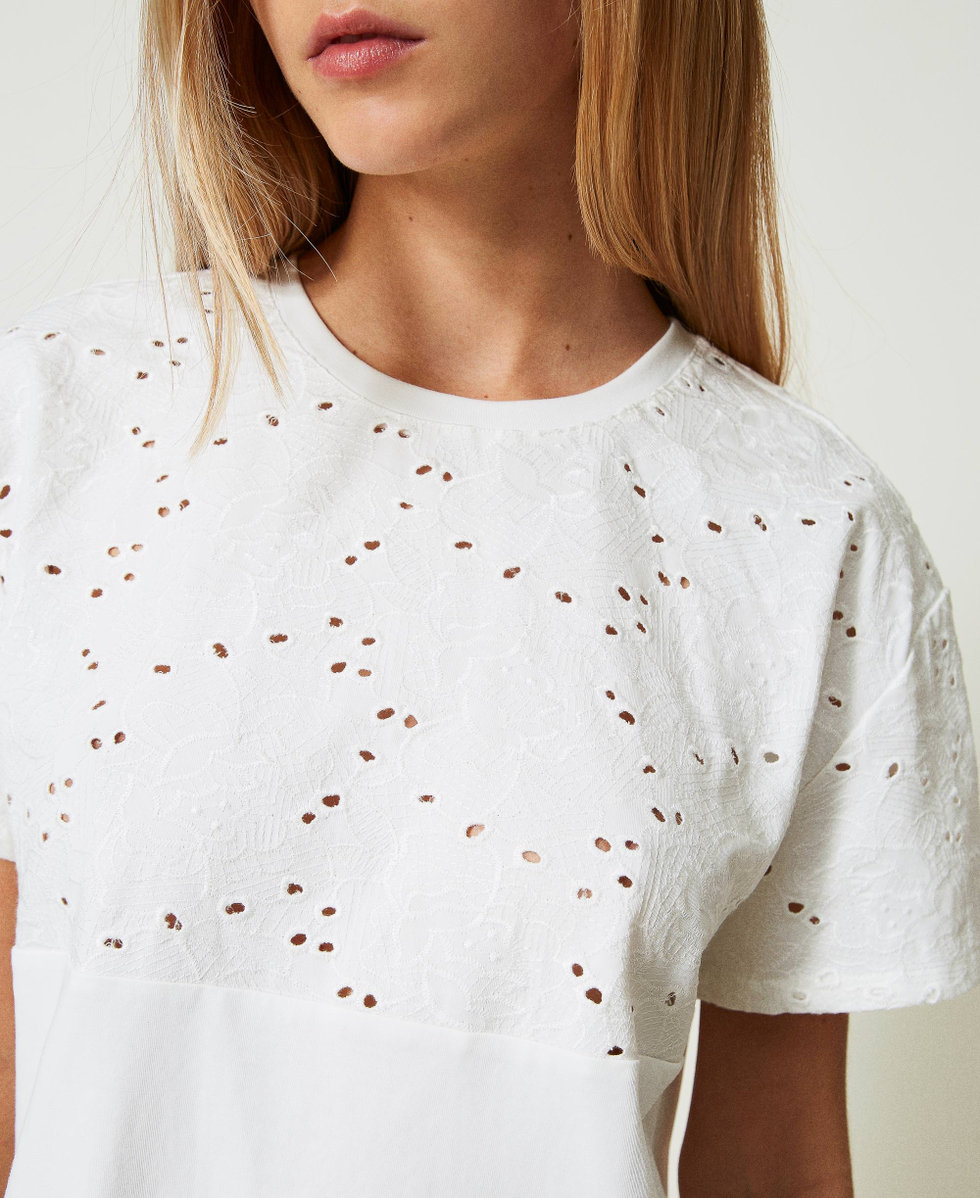 Maxi t-shirt avec broderie anglaise Off White Femme 241LL2JKK_00526_04