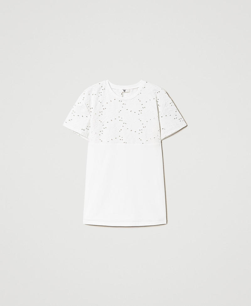 Maxi T-shirt con ricamo sangallo Off White Donna 241LL2JKK-0S