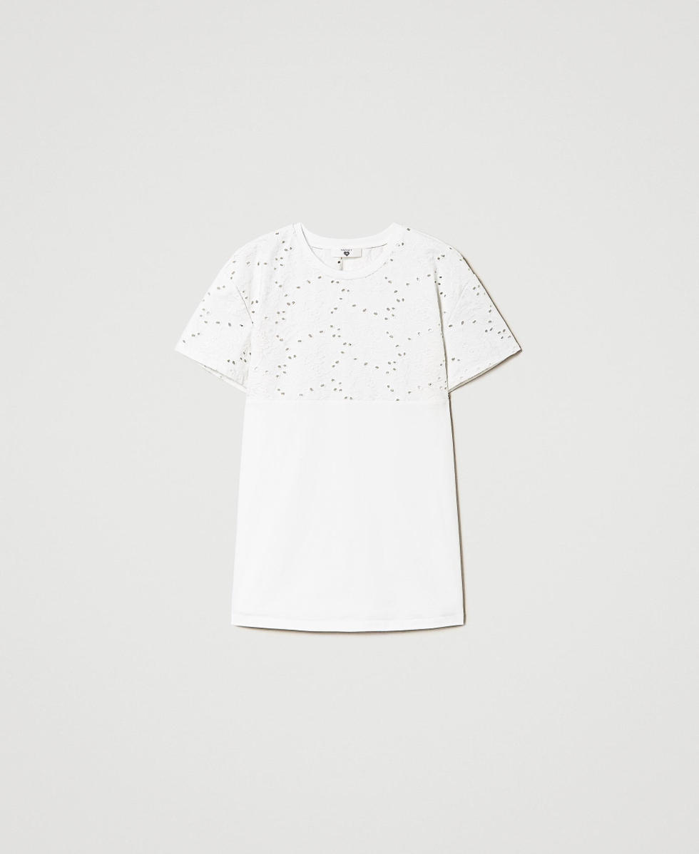Maxi t-shirt avec broderie anglaise Off White Femme 241LL2JKK_00526_S0