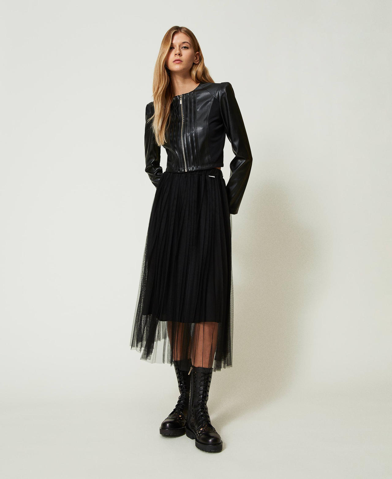Pleated tulle midi skirt outlet
