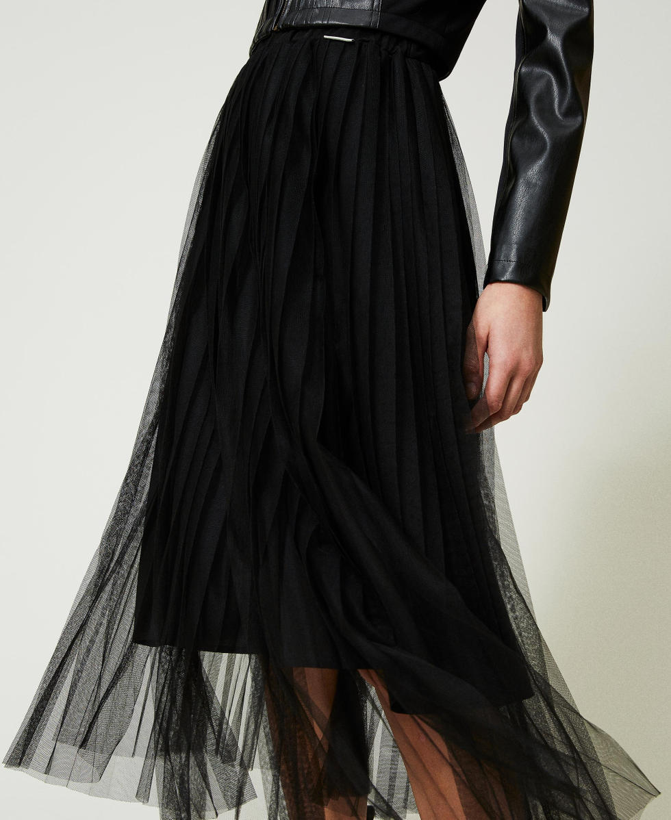 Pleated tulle midi skirt Woman Black TWINSET Milano